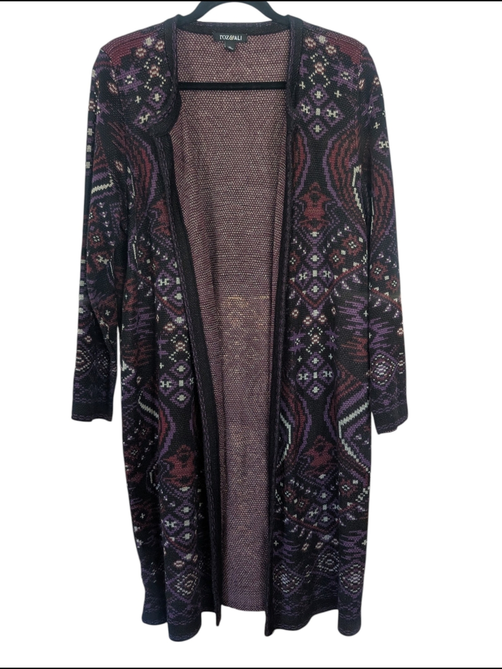 Roz & Ali Open Front Boho Knit Cardigan XL